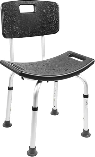 Plus SANTÉ – Chaise de Douche Bahia | Hauteur réglable 75–96 cm, Assise HDPE perforée, Dossier Amovible, Pieds antidérapants, Aluminium résistant à l’humidité | 49×39 cm | 2,8 kg | 100 kg