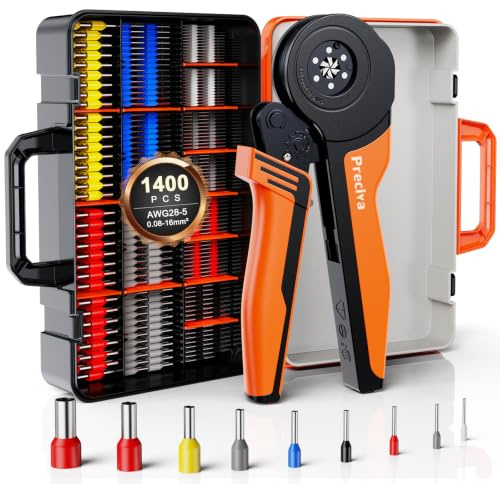 Preciva Pinza Para Crimpar con 1440 Piezas,0.08-16mm² de Crimper,Alicates de Terminales Talla Grande,Punteras Electricas,Alicates de Seis Lados para Bricolaje y uso Industrial Terminales EléCtricos
