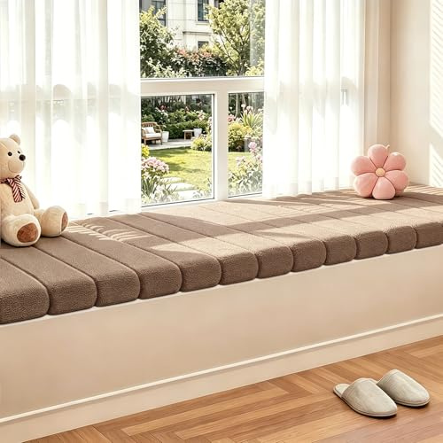 YNNHUDEEP Generisch Bankauflage, 120x40cm Stuhlkissen für Fensterbank, 4.5cm Dick Gartenbankauflage Sitzpolster, Abnehmbarem & Waschbare mit Rutschfester Unterseite, Sitzkissen für Küchenbank (Braun)