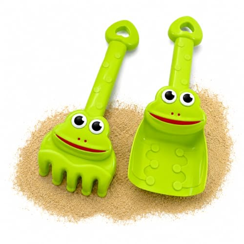 OTHERWISETRIVIAL Juego de pala y rastrillo de playa, tema rana, verde, 24 cm, 2 piezas – Juegos Arena