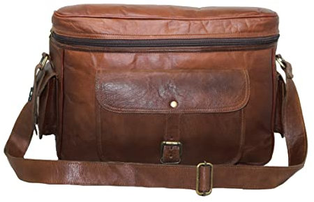 Genuine Leather Large Camera DSLR Padded Digital Camera Bag with Cushion for Sony Nikon Cannon with Lens Partition
