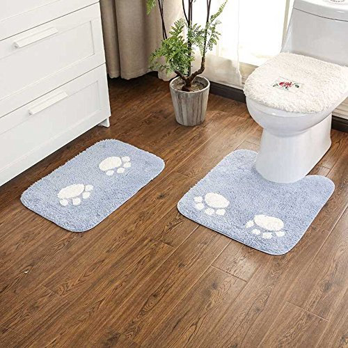 ele ELEOPTION Badematten Set 2-teiliges Badteppich Set 100% Baumwolle Rutschfester Duschvorleger und U-förmige Toilette Matte (Blau, 60 x 40 cm)