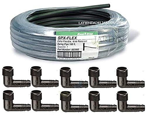 Suinga Tuyau SPX Flex 16 mm pour installer des arroseurs et diffuseurs, 30 mètres + 10 coudes cannelés 16 mm x 3/4, noir