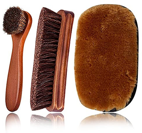 Shoe Brush Set, KY-Tech 2pcs Premium Soft Shoe Brush Shoe Shine Brush for Buffing Polishing, Horse Hair Brush Shoe Cleaning Brushes for Boots, Shoes, Car Seats, Sofas, Bags Great