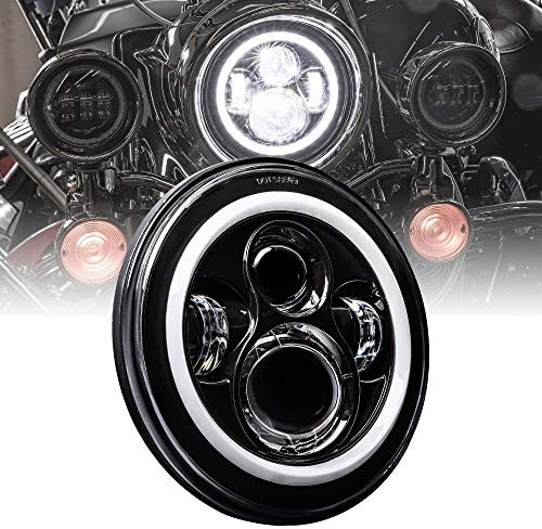 TRUE MODS 7 HALO LED Headlight Replacement for Harley Davidson Road King Electra Glide Ultra Classic Limited Heritage Softail Fat Boy Tri Street Glide Free Wheeler H4 Head Light Bulb Lamp - BLACK