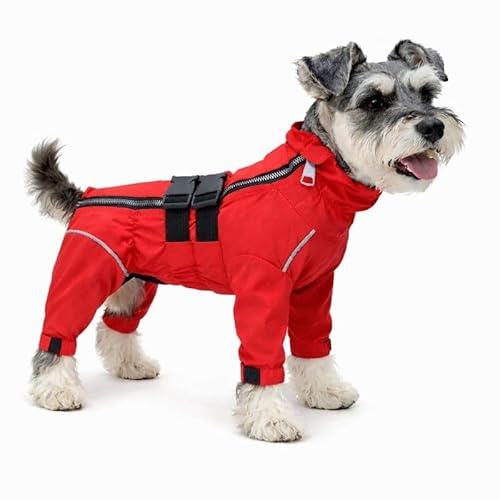 lovelonglong hundar vattentät jacka, lätt vattentät jacka reflekterande säkerhet hund regnrock vindtät snösäker hundväst för små medelstora hundar, M (-12lbs), Röd