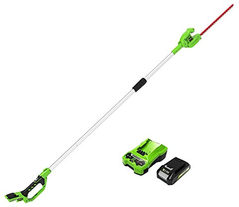 Greenworks G24PH51K2 Tagliasiepi ad Asta a Batteria con Albero Divisibile, Lame 51cm a Doppia Azione, Taglia Fino a 18mm, Testa Rotante a 125°, 1500spm, Batteria 24V e Caricabatterie, Garanzia 3 Anni