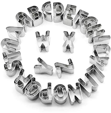 26 Capital Letter Cookie Cutter Alphabet Cake Cookie Mold Stainless Steel Biscuit Mould Press Icing Plunger Letter Baking Stamp Modelling Cutter for Fondant Cake Biscuit Baking Fruit Vegetables