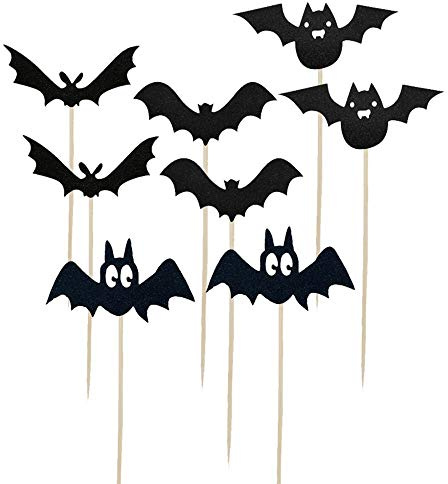 LUMoony MoonyLI Halloween Fledermäuse Cupcake Dekoration Black Bat Cake Topper Lebensmittelsichere Halloween Party Zubehör und Dekorationen DIY Food Dekor 16St