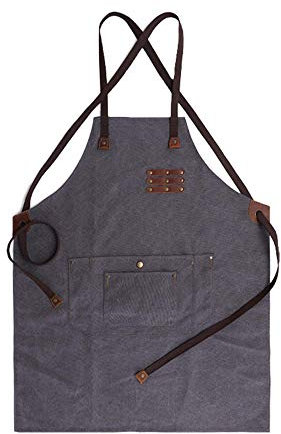 Werkzeugschürze mit Tasche, gewachstes Segeltuch, Arbeitsschürze mit mehreren Taschen, für Herren, wasserdichte Schürze mit Kreuz Gr. 68 cm*83 cm, grau
