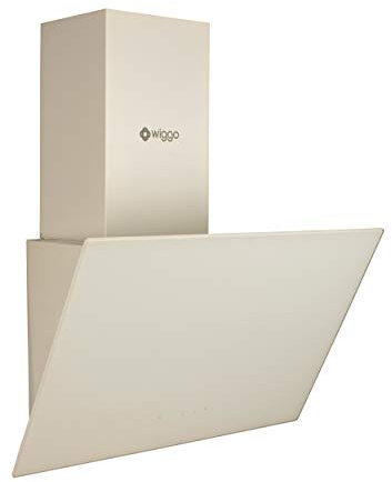 Wiggo Hotte aspirante 60 cm sans tête I évacuation d'air recirculation 300 m³/h – Écran tactile LED 3 niveaux I Hotte inclinée avec filtre à graisse & 2 filtres à charbon I avec façade en verre crème