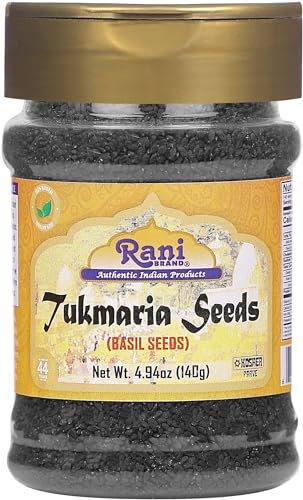 Rani Tukmaria (Natural Holy Basil Seeds) 4.94oz (140g) Used for Falooda / Sabja Dessert, Spice & Ayurveda Herbal ~ Gluten Friendly | Non-GMO | Kosher | Vegan | Indian Origin