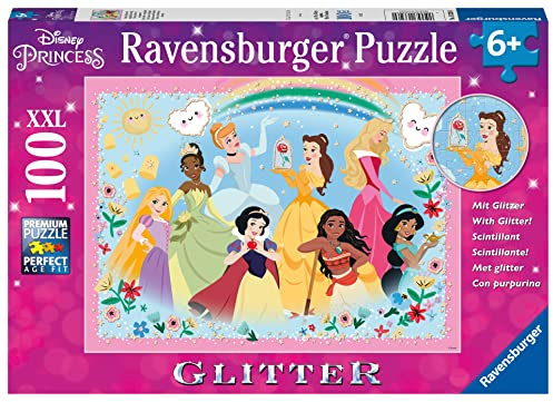 Ravensburger barnpussel 13326 - stark, vacker och otroligt modig - 100 bit XXL Disney prinsessglitterpussel för barn från 6 år och uppåt