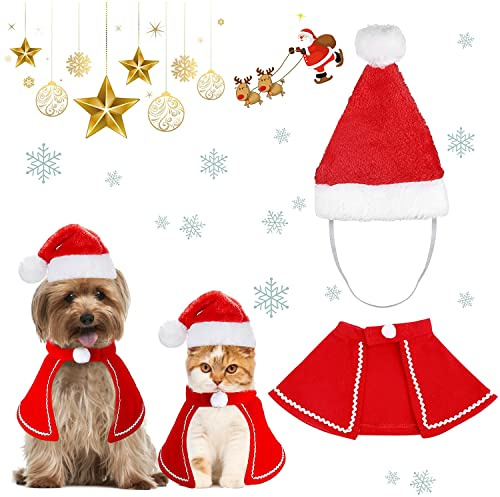 Weihnachtskostüm für Katzen, Hund Kostüm, Katzen Hunde Weihnachtskostüm, Haustier Weihnachtskleidung, Rot Katzenbekleidung Hundebekleidung Lustig Mütze Deko Weihnachts Outfit Geschenk