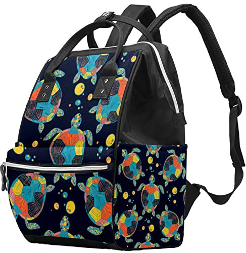 Baby-Wickelrucksack, bunte ästhetische Meeresschildkröten, große Kapazität, Wickeltasche für Babypflege, wasserdicht, Reisen, Arbeit, Schule, Rucksack, Multicolor 01