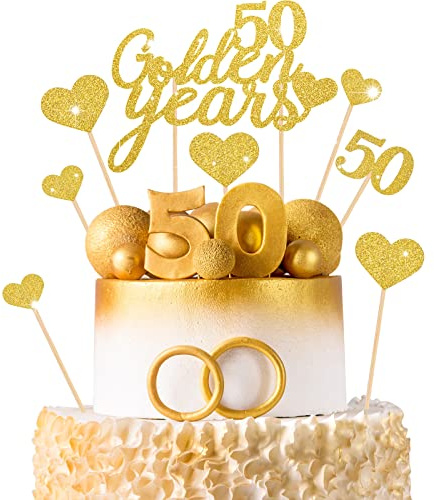 13 Stück 50 Golden Years Cake Topper 50. Geburtstag Hochzeitstag Party Torten Kuchen Topper Gold Glitzer Farbe 50. Geburtstag Kuchendeko Frauen Hochzeitstorte Tortendeko für Feierbedarf