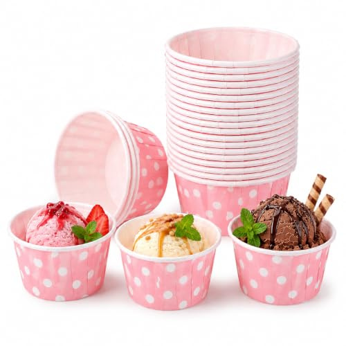 Cabilock 50pcs Paper Ice Cream Cups Disposable Cake Cup Dessert Bowls Treat Cups Party Supplies for Sundae, Yogurt, Party Supplies (Pink)