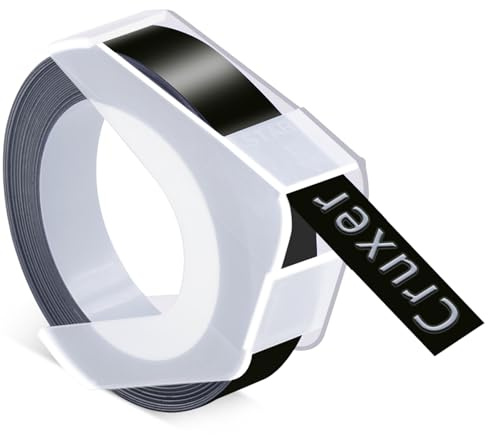 Cruxer Ruban adhésif de gaufrage de rechange pour Dymo Omega - 9 mm x 3 m - Blanc sur noir - Pour étiqueteuses Dymo Omega Junior