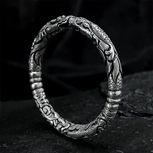 AHTCPO Herren Sterling Silber Doppelkopf-Drache Armband, Altnordisch Wikinger Einstellbare Handgefertigte Manschettenarmring Amulett, Ethnischer Stil Heidnisch Schmuck,Inner Diameter 6.0cm