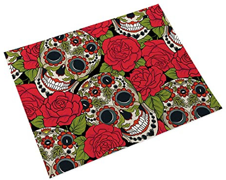 Manteles Individuales Peonia Teschio Verde Salvamanteles Individuales Algodón Lino Lavable Individuales Mesa Resistente al Calor Bajoplatos Tapetes para Mesa Bajoplatos 30x45cm 8 Pcs