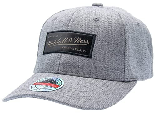 Mitchell & Ness Curved Visor Classic Red Snapback - Washed Heather - Small Leather Box Logo, Black