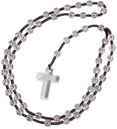 Nupuyai Kreuz Anhänger mit Rosenkranz Kette Edelstein Gebetskette für Damen | Edelstein Gebetskette Katholische Kreuz Halskette, Meditation Heilstein, Reiki Schmuck & Amulett für Damen Herren