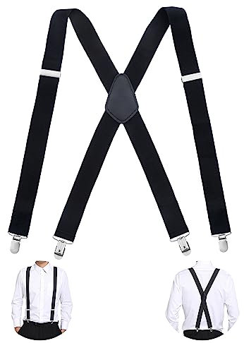 Laeeyin Hosenträger für Herren - Breit 3.5 cm Mit 4 Starken Metall Clips - Lang Einheitsgröße für Männer und Damen - Einstellbar und Elastisch X Form - Schwarz