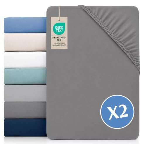 Dreamzie - Spannbettlaken 140x190/200cm 2er Pack - 100% Polyester Mikrofaser - Oeko TEX Zertifiziert - Spannleintuch 140x190/200 - Anthrazit
