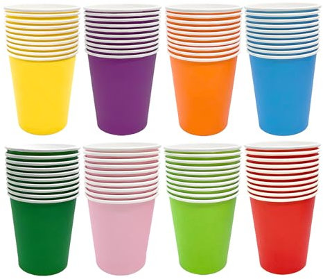 80pcs Paper Cups Party 9 Ounce Disposable Drinking Cups for Hot Drink Cold Drink 8 Multi Colors Rainbow Party Cups for Party Birthday Supplies DIY - 250ml Red Green Pink Blue Yellow Orange