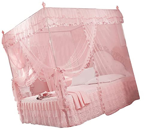 Luxury, Betthimmel mit Netz, 3 seitliche Öffnungen, luxuriöses Bettgestell Princess (150, 200, 200-rosa)