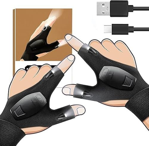 Calonia Gants LED Rechargeables Assistant de pêche imperméables,Gadgets inhabituels pour la pêche/Camping/Bricolage,idées Cadeaux Originales pour Hommes Fête des pères,Saint-Valentin,Noël.