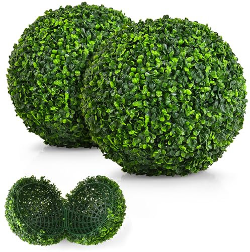 GIANTEX 2 Stück Buchsbaumkugel 40 cm, künstliche Pflanze Buchsbaum Kugel, Formschnittball Kunstbaum Kunstpflanze UV-beständig, dekorative Kugeln Buchskugel Dekopflanze für Hochzeit Garten Haus