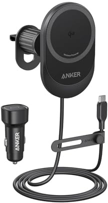 Anker MagSafe Wireless Car Charger Compatible, MagGo 15W Qi2 Charger, 360° Adjustable Angle and Strong Magnets, Car Phone Holder Mount, For iPhone 15/14 Series (Cable and USB C Car Charger Included)
