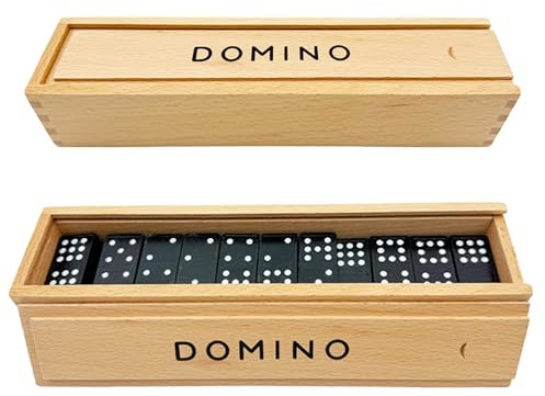 QLSKI Domino, 55 Blatt Miamine Dominosteine in schönen Geschenkverpackung aus Leder, Brettspiele für drinnen, Jaques of London Holzspielzeug, Spielzeug für Erwachsene und Kinder, lustige Spiele.