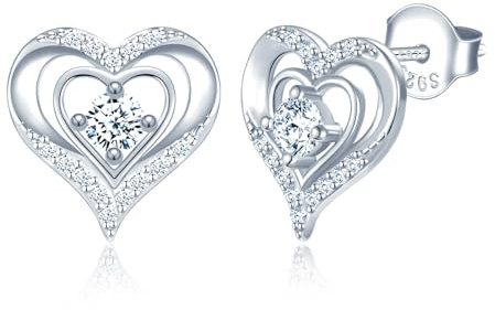 CONILOK Herz Zirkonia Ohrringe Stecker Ohrstecker Silber 925 Damen Ohrringe Mode Schmuck Ohrring Liebes Geschenk für Sie Frauen Freundin Teenager Mädchen Geburtstag Muttertag Hochzeit Weihnachtstag