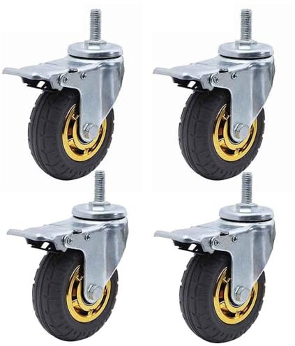 ZYBOWAYL 125mm Gummi Strandkorbrollen Gewinde M12*30mm Industriell Transportrollen mit Bremse Silent Möbelrollen for Schwere Ausrüstung 4 Stück (Color : With Brake, Size : 5inch)