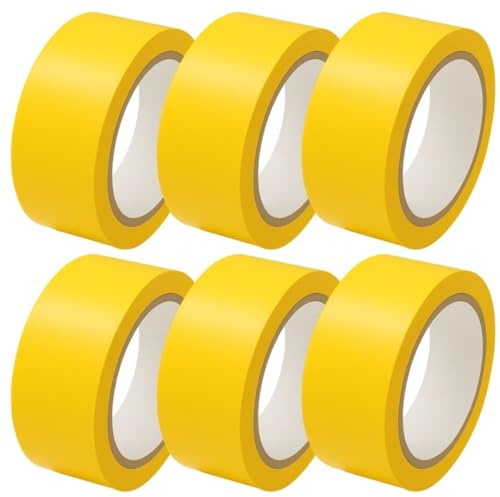 GTSE 50mm x 33m, Yellow, PVC Vinyl Floor Tape, 6 Rolls, Safety Marking Tape, 0.15mm Thick, Suitable for Dance Floors, Gyms, Warehouse, Sports Industry