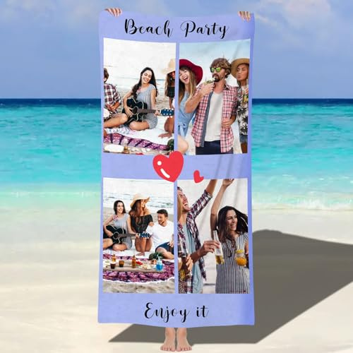 MJARTORIA Personalisiert Strandtuch Microfaser Badetuch mit Namen Foto Kinder Damen, Beach Towel Handtuch Badetuch Stranddecke Schnelltrocknend für Reise Schwimmen Sauna Yoga Fitness
