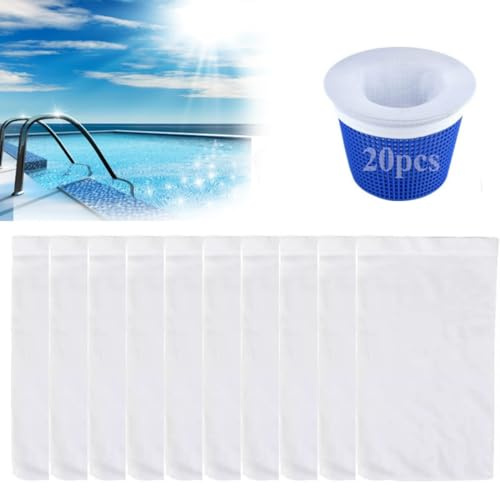 AKJAXQU 20 Stück Pool Skimmer Socken, Skimmerkorb Netz, Skimmer Filter Netz Wiederverwendbar, Pool Skimmer Socks für Oberflächenskimmer Entfernt Schlacken Blätter