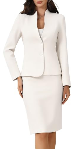 Allegra K Women's Collarless Blazer Pencil Skirt Business Work Suit Set | 2 Piece Outfit, Dressy Casual, Stand-up Collar, Elegant, Interview, Professional Outfits