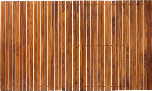Saleberate Alfombrilla de ducha y baño de teca, uso en interiores y exteriores, plataforma de madera antideslizante para sauna, piscina, decoración y protector de suelos de jacuzzi (59 x 35)