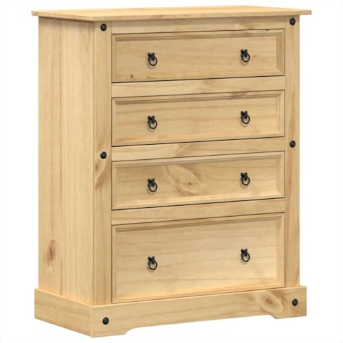 vidaXL Kommode, Schubladenschrank mit 4 Schubladen Metallgriffe, Sideboard für Wohnzimmer Schlafzimmer, Anrichte Beistellschrank, Massivholz Kiefer