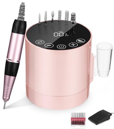 Nagelfräser, Elektrische Nagelfeile für Gelnägel, Nagelfräser Elektrische für Gelnägel 35000 u/min, Fräser Nägel mit LCD-Display/Fußpedal/ 6 tlg