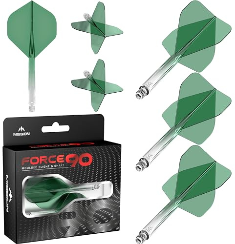 Mission Darts Force 90 | Sistema integrado de vuelo y eje de dardo moldeado de precisión, paquete de 3 vuelos y ejes de dardo profesionales combinados altamente duraderos | Estándar No.2
