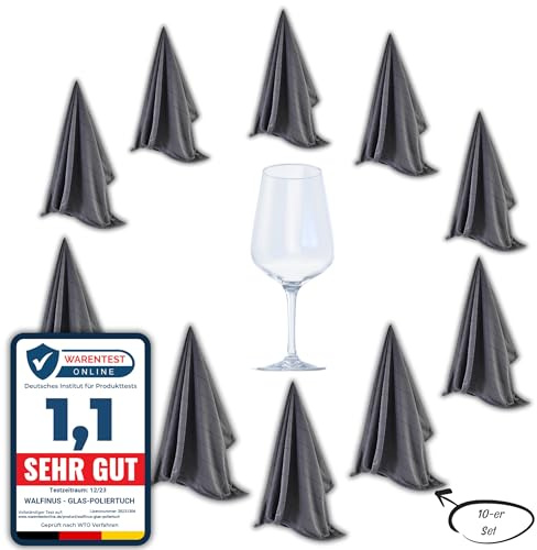 Premium Gläserpoliertücher Mikrofaser 10er Set fusselfrei streifenfrei | Kratzfreie Poliertücher für Gläser, Spiegel und Hochglanzoberflächen 50x60 cm, grau, waschbar und langlebig.