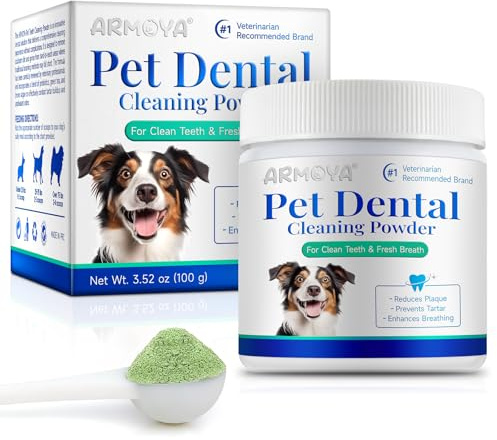 ARMOYA Dog Dental Powder - Teeth Cleaning Powder for Dogs - Dog Dental Care - Plaque & Bad Breath Off P-owder D-og - D-ental Care Supplies for Small - Medium - Large Do-gs