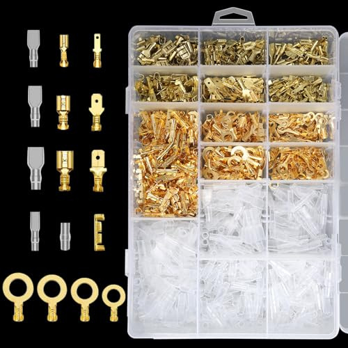 1000 Pcs Kabelschuhe Flachstecker, Kabelschuh set mit Isolierhülse | 2,8mm 4,8mm 6,3mm Männlich Weiblich Kabelstecker, Flachsteckhülsen Set, Flachstecker für Elektrische