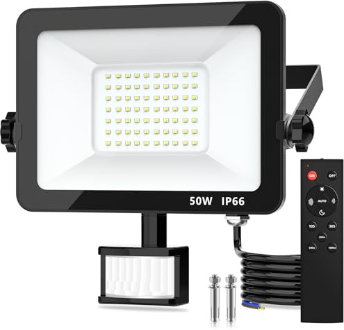 Totofac Motion Sensor Outdoor Security Light, 50W 4750 Lumen LED Floodlights with PIR Sensor, IP66 Waterproof Motion Sensor Outdoor Wall Light with Remote Control for Garden, Backyard