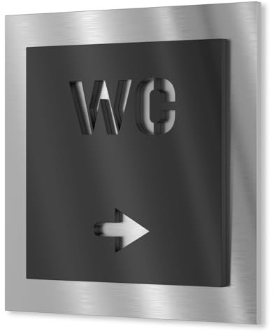 Urhome Toiletten Schild aus V2A Edelstahl 120x120-230x230mm Schwarz WC Pfeil rechts - Piktogramm Türschild rostfrei - Herren Damen Toilette Infoschild für Wand Tür Innen und Außen