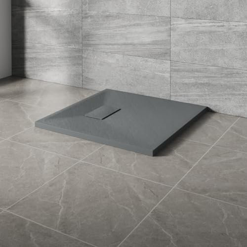 NRG 700x700mm SMC Square Shower Tray Anthracite Slip-Resistance Bathroom Shower Base Easy to Clean